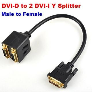 DVI D Male to Dual 2 DVI I Female Video Y Splitter Cable Adapter Black