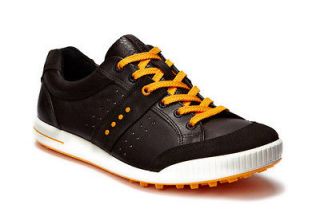Ecco Mens Golf Street Premiere Black Orange Leather Shoes Sneakers