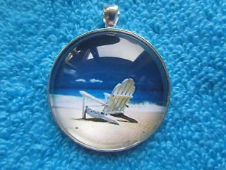 Beach CHAIR Handcrafted Pendant Glass Dome Cabochon Jewelry Silver 4