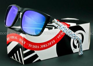 New ELECTRIC Sunglasses KNOXVILLE Black Powder Splatter  Blue Chrome 