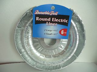 Durable Foil Round Electric Burner Liner Set of 6,2 large 8 in & 4 