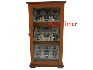 18 Watch Burl Wood 360 Degree Glass Display Case Box Large Watch up to 