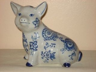 Formalities by Baum Brothers Ceramic Pig with Blue & White Pattern
