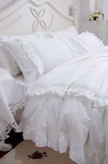 Shabby and Elegant white lace/ruffle Duvet cover Bedding Set