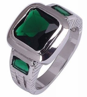 Size 8,9,10,11 Jewelry New Mans Green Emerald 10KT White Gold Filled 