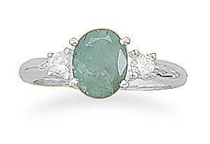 Rough Cut Emerald and CZ Ring 925 Sterling Silver Womens Women Dainty 