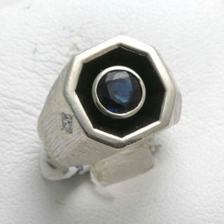   white gold Mens Sapphire Diamond Ring Engraved pinky blue Man Vintage