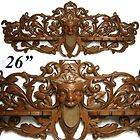 Antique Carved Oak Pipe Display Rack, Grotesque Figural Match Holder w 