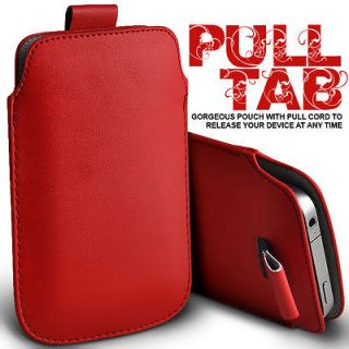 RED PULL TAB LEATHER POUCH CASE SKIN COVER FOR SONY ERICSSON W8