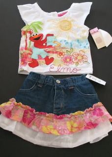 Nannette Elmo First Birthday Summer Jean Skirt White Top Outfit Girl 9 