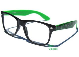 BLACK AND GREEN ZEBRA FRAME CLEAR LENS WAYFARER GLASSES Hipster Specs 