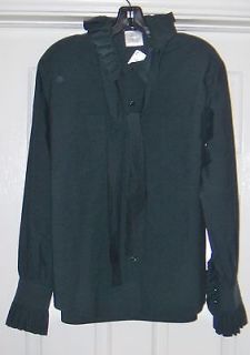 FAB NWT $1990 CHANEL 11A logo Buttons Ruffled w Tie SHIRT Olive 