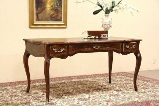 French Design Writing Desk, Leather and Hand Painting