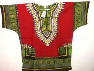   Print RED DASHIKI 100% Cotton African Fashion Ethnic Clothing OSFM