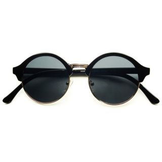   Vintage Inspired Round Circle Half Frame Sunglasses in Black Gold R043