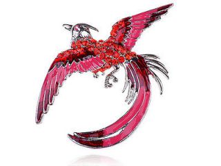   Enamel Painted Ruby Crystal Rhinestone Gem Phoenix Bird Pin Brooch