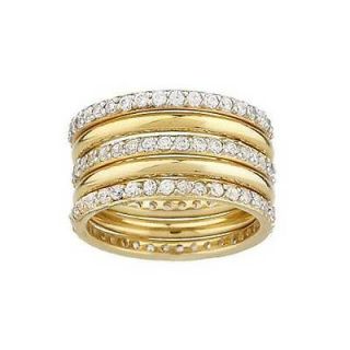  Diamonique18K Gold Clad Silver 5 Piece Wide Band Ring 7