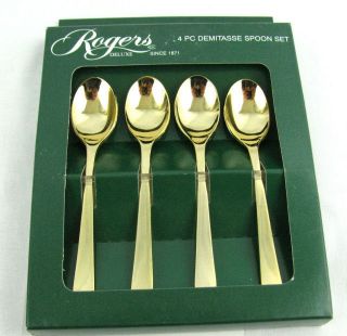 New Espresso Demitasse Rogers Gold Plate Spoons Set 4 Stainless Steel 