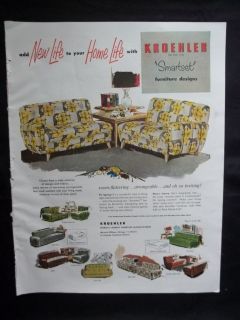 Original 1952 Kroehler Smartset Furniture Designs Vintage Ad