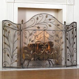 BrylaneHome Floral Fireplace Screen (ANTIQUE GOLD,0)