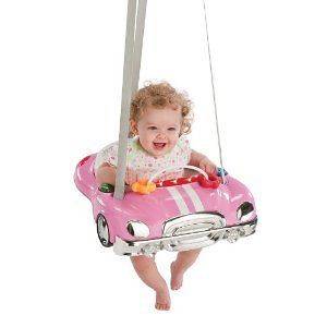 New Evenflo Jump & Go Pink Race Car Baby Bouncer Johnny Jumper 