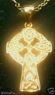 14k Gold Sterling Silver Celtic Cross Pendant Necklace Irish Made 