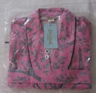 NEW BEDHEAD FLANNEL EIFFEL TOWER ROBE PINK AND GREY BED HEAD SIZE M/L 