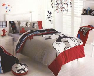 DISNEY Mickey Mouse Blue Grey Red Buttons SINGLE Quilt/Doona Cover Set 