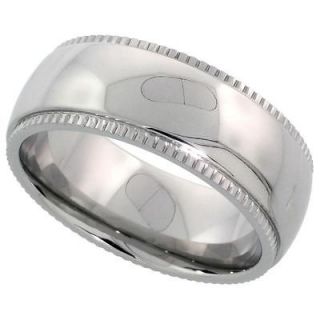 Mens Comfort Fit Stainless Steel Wedding Band 8mm Domed Milgrain Size 