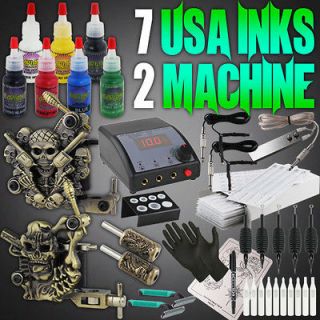   Pro Tattoo Kit Set Digital Power Supply Machine Gun 7 Color USA Ink