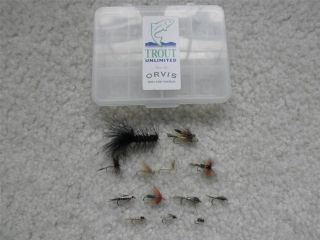13 ORVIS TIED DRY STREAMER NYMPH FLIES TROUT UNLIMITED BOX