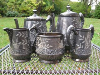 Pc Coffee Tea Set Victorian Silverplate Bamboo Floral