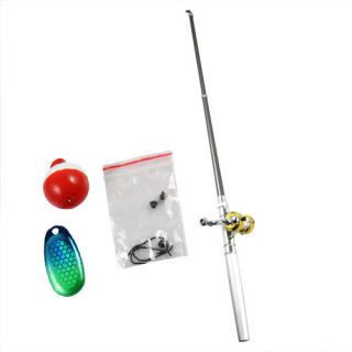   Pocket Pen Shape Alloy Fishing Fish Rod Pole Reel with Line Hooks