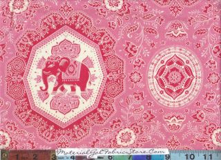   Ashbury Fabric ~ Tradewinds 453 17 Pink Tea Rose Elephant Moroccan