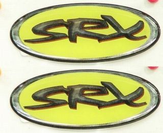 SEA RAY SRX 4 1/3 X 2 INCH YELLOW/RED/BLACK/SILVER BOAT DECALS (PAIR)