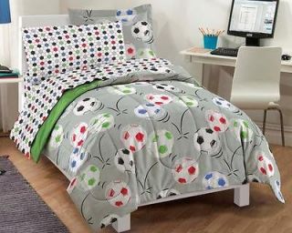 Kids SOCCER Sports Green & Gray 7PC FULL/DOUBLE Comforter Bed in Bag 