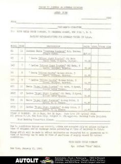 1946 Sunbeam Bicycle Order Form Brochure