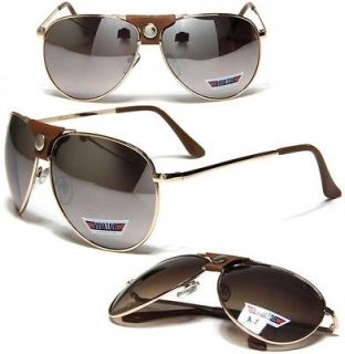   Mens Womens Brown Leather Strap Sunglasses Metal Frame Dumont 35