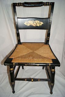 HITCHCOCK STYLE SIDE CHAIR BLACK WITH GOLD TRIM WITH RUSH SEAT 34 
