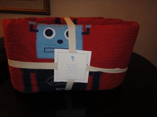 NWT Pottery Barn Kids Robot Twin Quilt Red Blue Boy NEW
