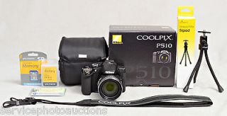 NIKON Coolpix P510 BLACK 16.1MP kit w/16Gb, Nikon 3 Yr Warranty & MUCH 