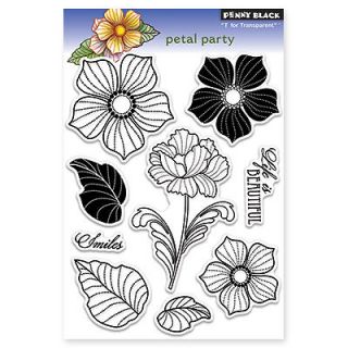 New Penny Black PETAL PARTY Clear Stamps Flowers Leaves Plants 