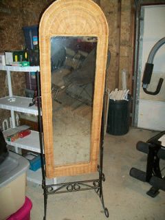Antique Full Size Wicker Mirror with solid metal or iron stand