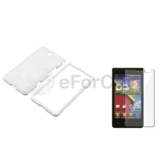 White Rubber Hard Case Cover+Clear Protector for LG Lucid VS840