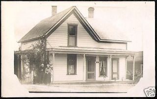   Black & White RPPC AZO c. 1904 18 Home For Sale Old Couple Garden Gate