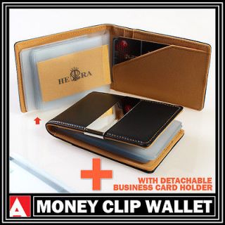   Leather & Suede MONEY CLIP Wallet Name Business Card Holder, Brown