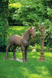 LARGE HORSE with HITCHING POST outdoor garden statue