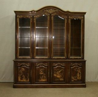   FURNITURE CO WALNUT ORIENTAL CHINOISERIE BREAKFRONT CABINET BOOKCASE