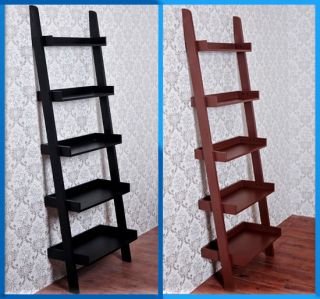Tier Wood Bookcase Leaning Ladder Book Shelf Wooden Storage Black 
