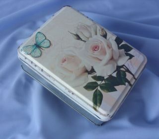   French Chic Gisela Graham Vintage Rose Butterfly Tin Box Pills Buttons